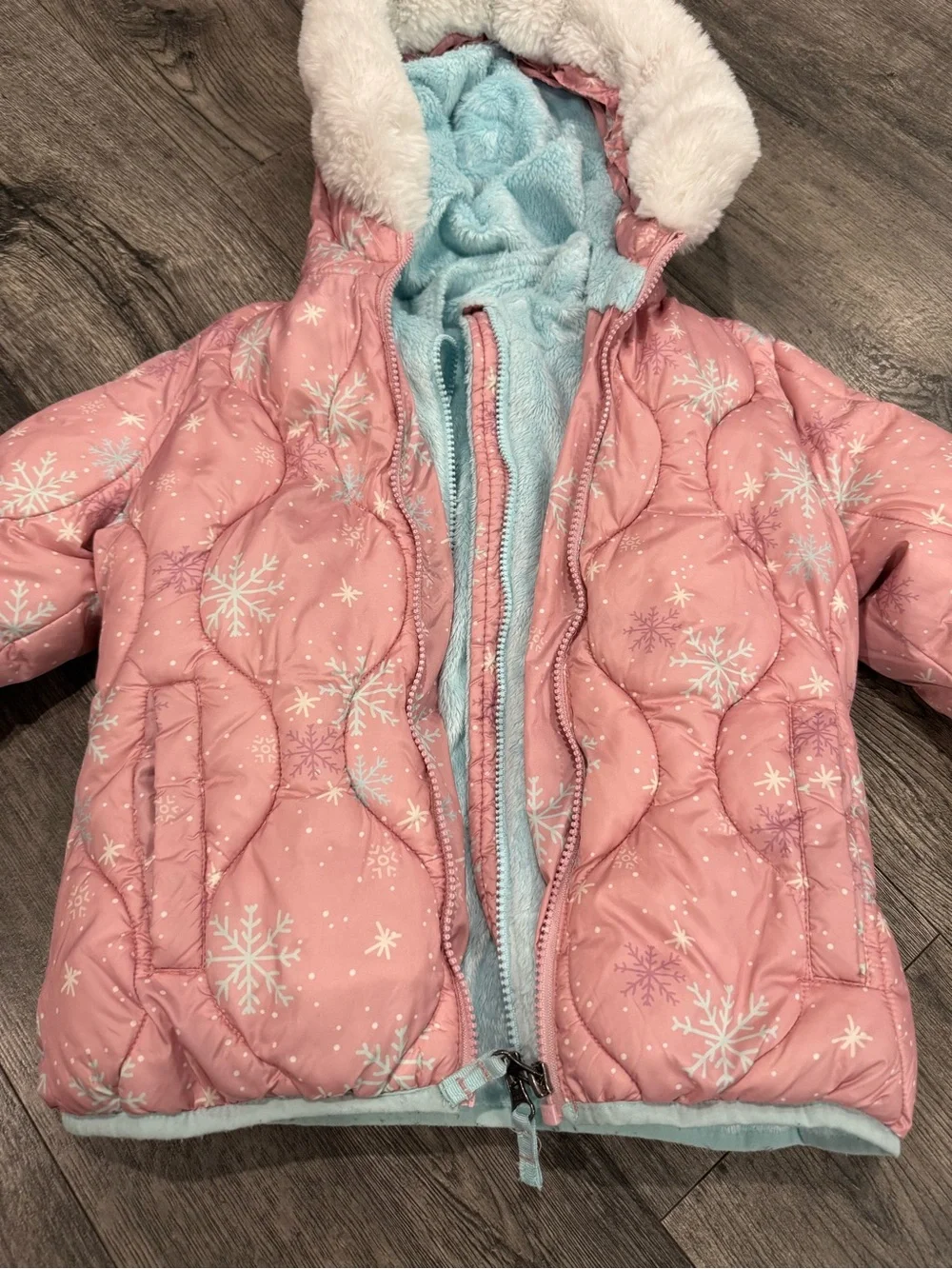 Snozu Pink Quilted Hooded Puffer Jacket with Blue Lining